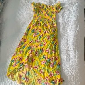 No strap yellow flower dress